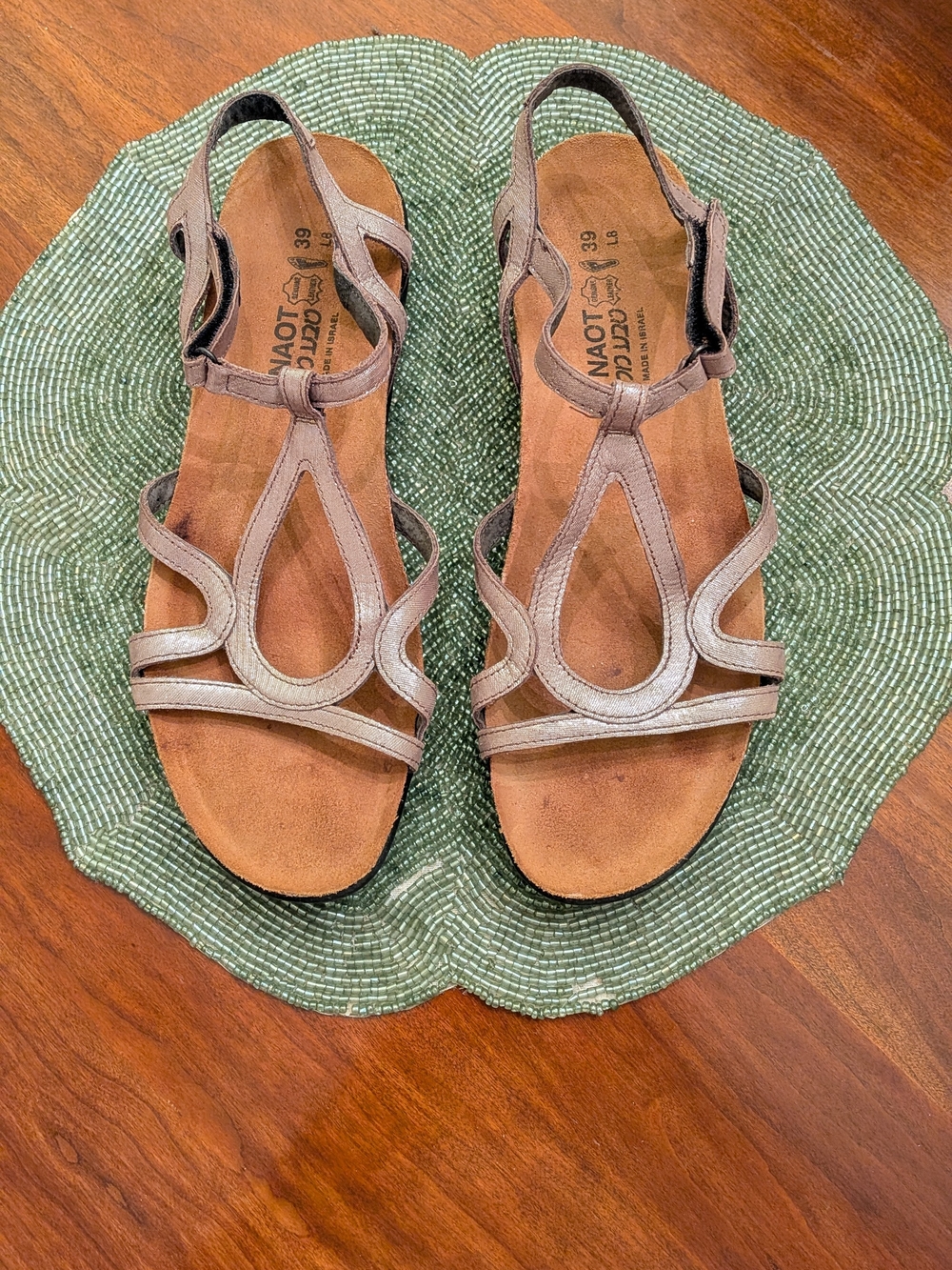 Naot Women's Taupe Leather T-Strap Sandals